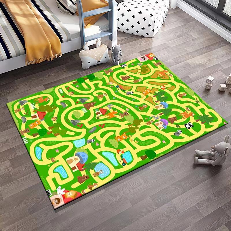 Kids' Carpet with Colorful Animal Maze Design, Educational Play Mat Suitable for use as an anti-slip for living room bedroom sofas
