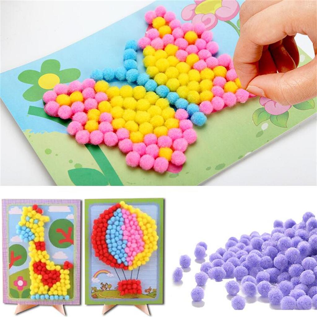 2 Pcs/Set Kids Plush Ball Painting Stickers Creative DIY Handmade Material Educational Toys Children Cartoon Puzzles Crafts Toy Random Color Pattern