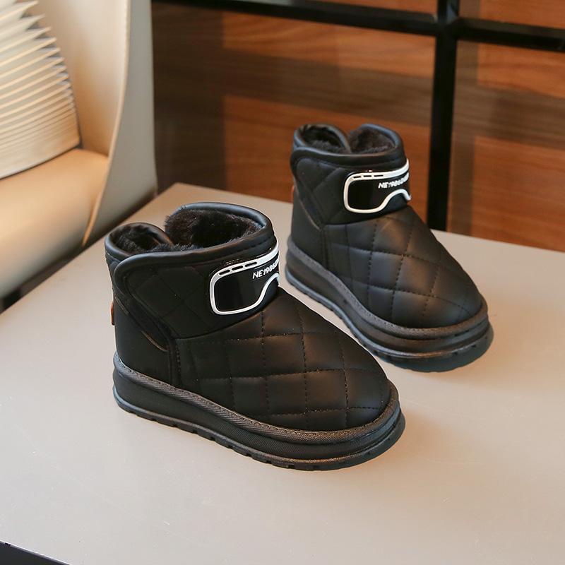 Детские зимние ботинки для мальчиков и девочек среднего и большого размера, осенне-зимние теплые толстые плюшевые хлопковые ботильоны, новинка 2024 года, классика