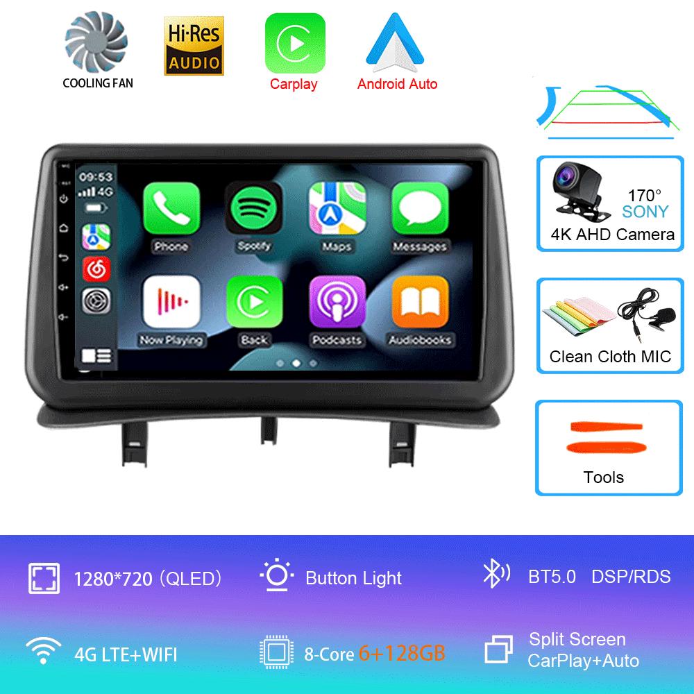 Видеоплеер Android14 Carplay для Renault Clio 3 Clio3 2005 2006 2007 2008 2009 - 2014 Мультимедийное автомобильное радио WIFI+4G DSP Stereo