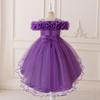 Детское темно-фиолетовое тюль бальное платье вечернее платье подходит для празднования дня рождения выступление жемчужное сетчатое платье принцессы