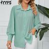 Women's Fashion Casual Spring Autumn Solid Color Print Long Sleeve POLO Neck Blouses & Shirts
