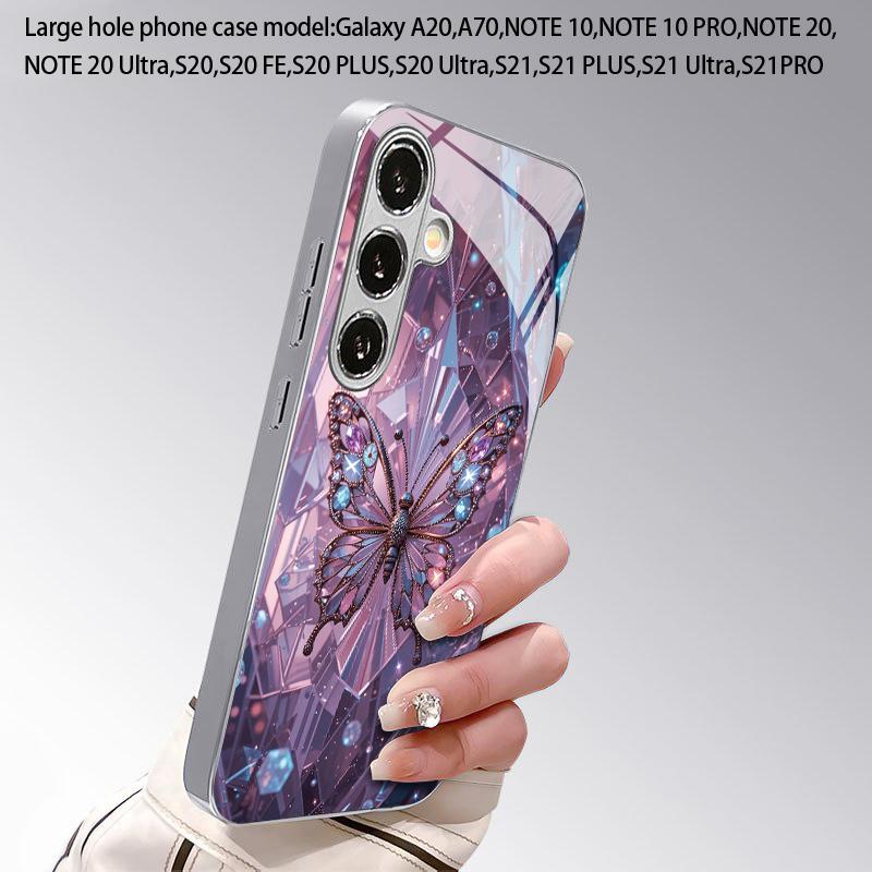 Чехол для телефона с 2D-рисунком "Алмазная бабочка" для Samsung S26 S25 S24 S23 S22 S21 S20 A56 A36 A16 Электрооцинкованная стеклянная защитная крышка