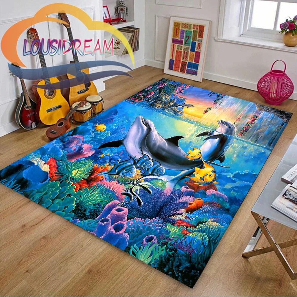 Ковер из мира морских животных Delphinidae, океанические дельфины, гостиная, спальня, большая площадь, мягкий 3D модный декоративный коврик