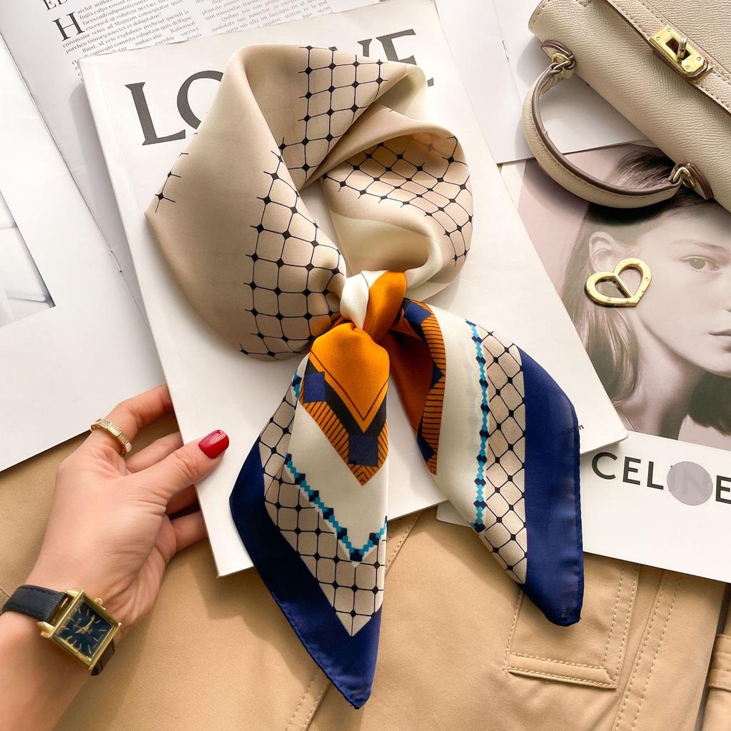 2025 Luxury Fashion Print 70*70cm Silk Square Scarf Women Soft Satin Hairband Neckerchief Tie Female Headband Foulard Bag Ribbon