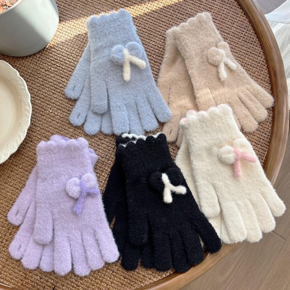 Thickened Knitted Gloves Touch Screen Five Finger Gloves Fashion Cold-proof Gloves Women