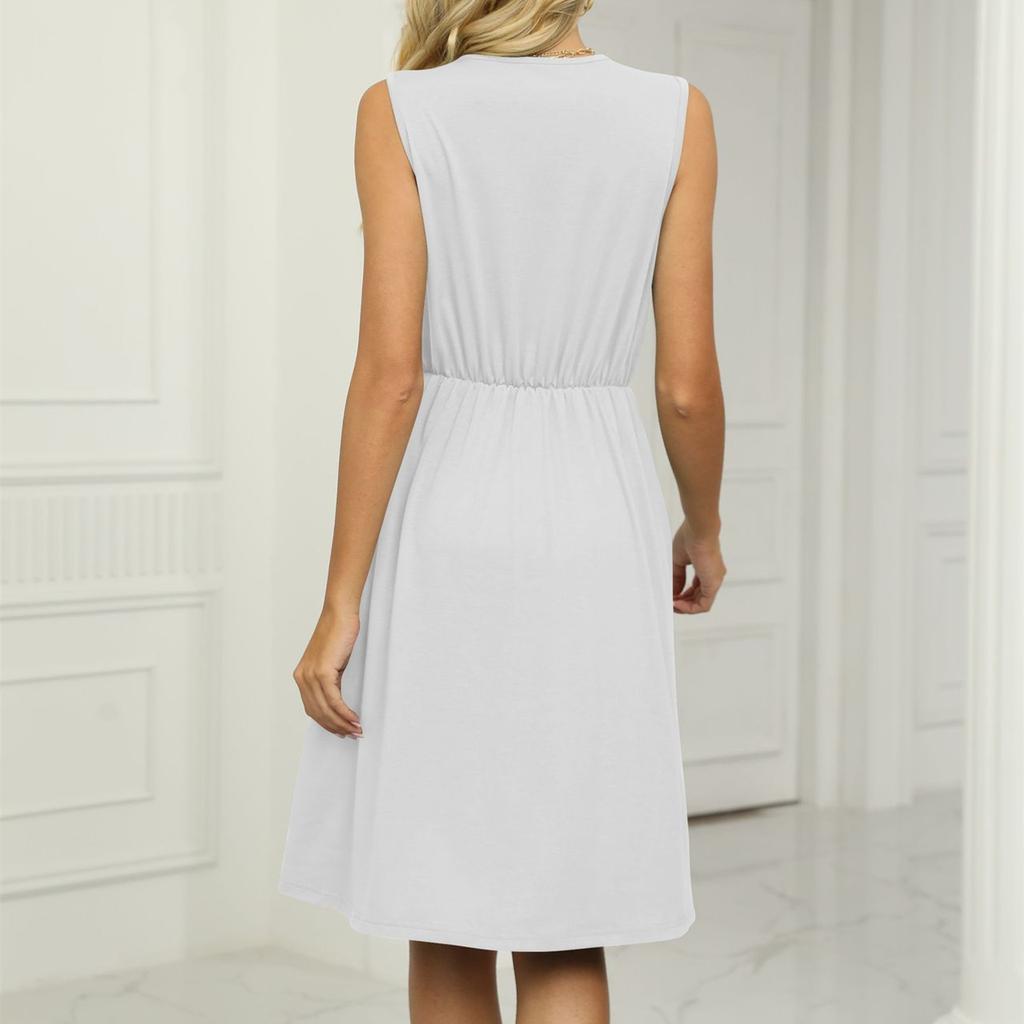 YYFS Женская мода лето весна однотонный принт без рукавов с v-образным вырезом повседневные платья