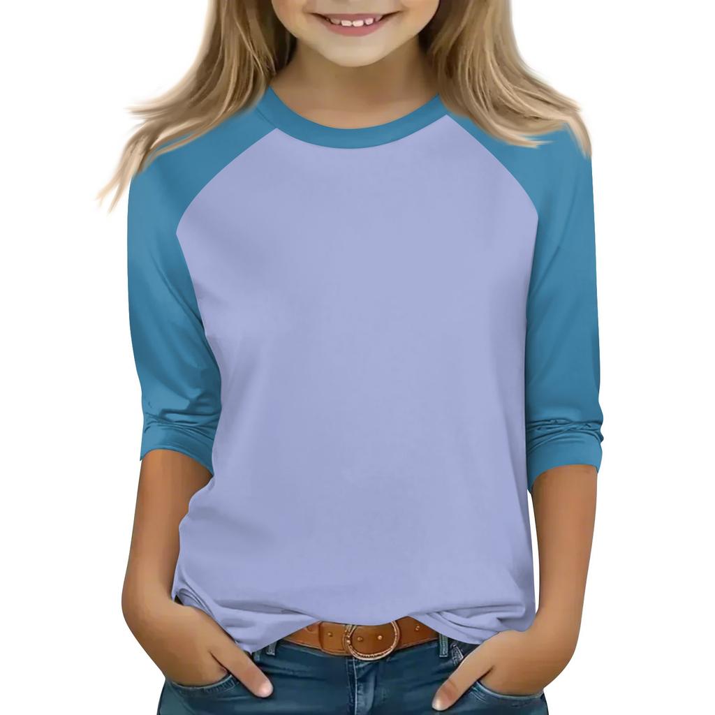Tops For Youth Girls 4-16 Years Round Neck 3/4 Sleeves T-Shirts Trendy Tops Outfit Tees