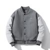 Mens Retro Color-Block Baseball Jacket Oversized Cotton-Blend Hoodless Outerwear Winter Casual Wear