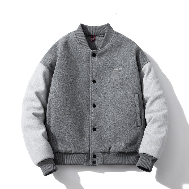 Mens Retro Color-Block Baseball Jacket Oversized Cotton-Blend Hoodless Outerwear Winter Casual Wear