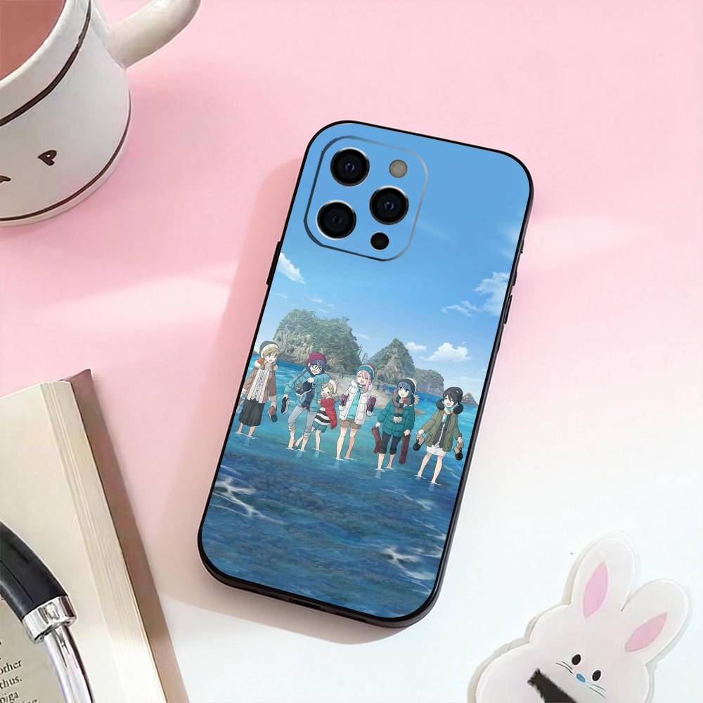 Y-Yuru C-Camp Anime Phone Case For iPhone 17,16,15,14,13,12,11 Plus,Pro Max,Soft Silicone Black Cover