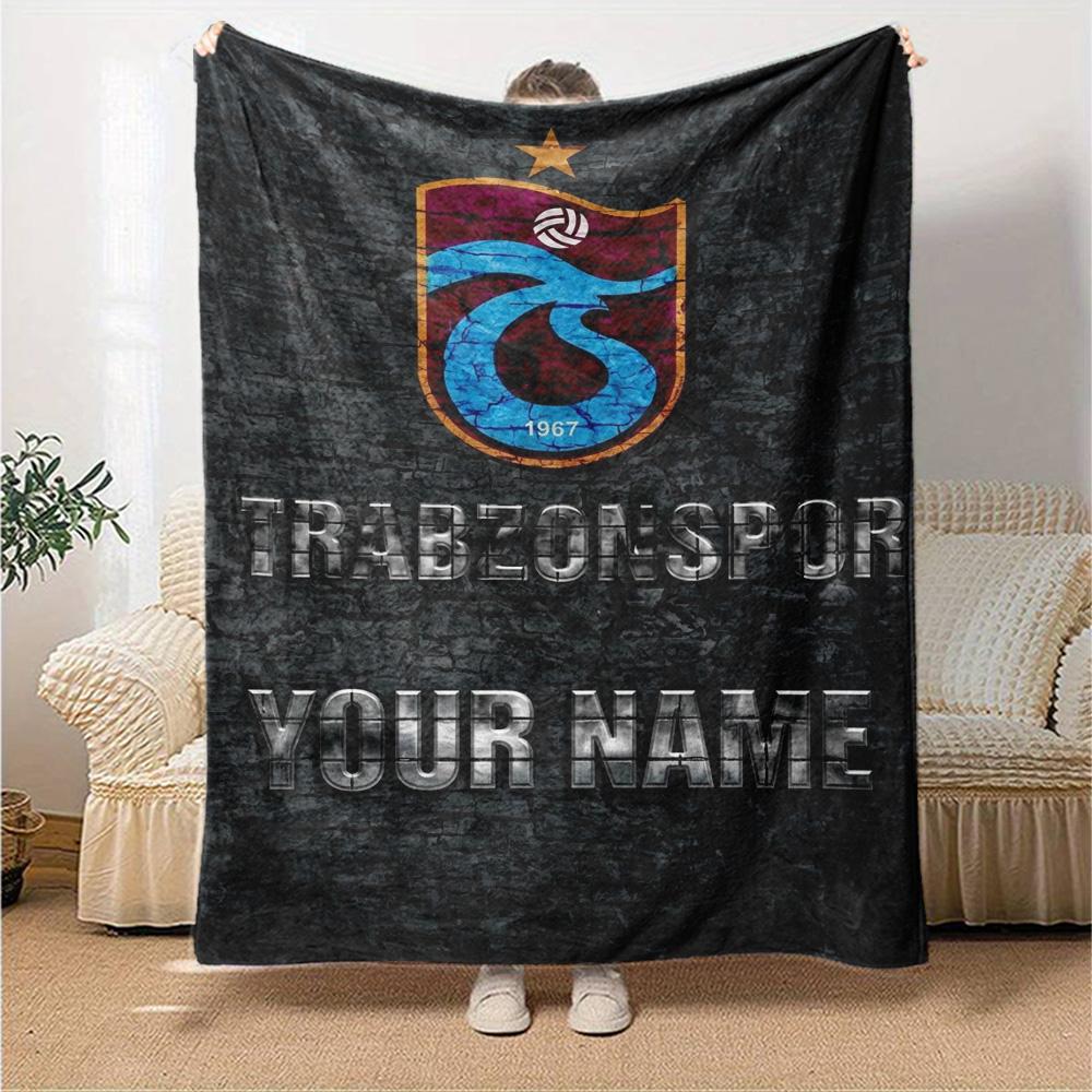 Name Custom Trabzonspor Logo Print Flannel Blanket High Quality Warm Comfortable Cover for All Seasons Perfect for Gifts Home Decor