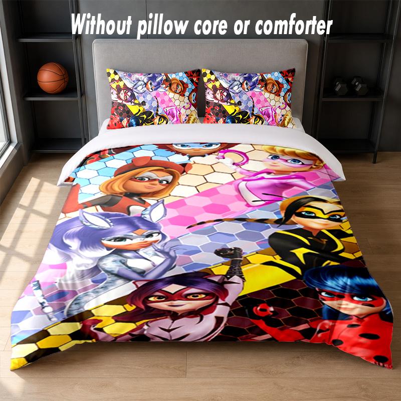 Miraculous Ladybug Design Bed Bedding Set 1 Duvet Cover + 2 Pillowcases Soft Breathable Household Bed Linens