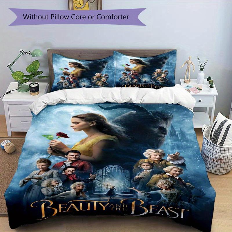 3 шт. Комплект постельного белья в стиле «Красавица и Чудовище»: 1 мягкий пододеяльник + 2 наволочки, Машинная стирка, Подходит для всех сезонов, B007