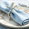 Napkin Ring Vintage Branch Bird Design with Gold Finish Open-End Holder for Cloth