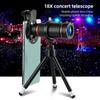 18X Phone Telephoto Lens Kit with Mini Tripod Mounting Clip Cleaning Cloth for Hiking Camping