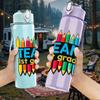 1PC Team 5th Grade Crayon Slogan Print 750ml Color Plastic Sports Water Bottle Leakproof Flip Straw Lid Suitable for Sports Office Home Use
