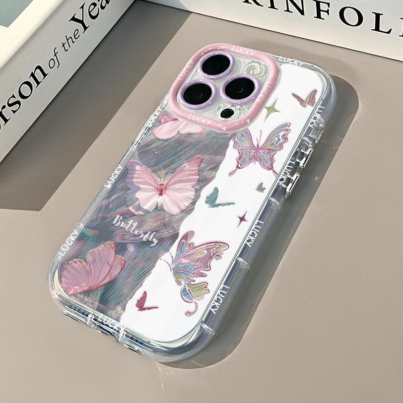 Contrast Color Butterfly for Apple 17 Cream Feather Pattern Cartoon Phone Case for IPhone13/16promax Women's Model