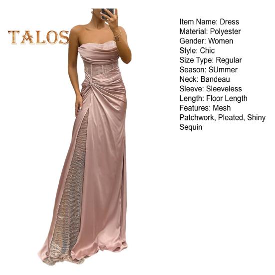 Женское вечернее платье бандо с открытыми плечами без рукавов плиссированное сетчатое платье в стиле пэчворк с блестящими пайетками атласное платье длиной до пола банкетное выпускное платье макси