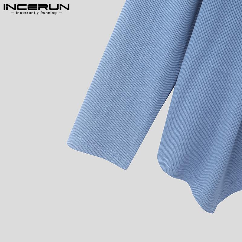 INCERUN Мужские топы с глубоким V-образным вырезом, приталенные, с длинным рукавом, нестандартные, майки