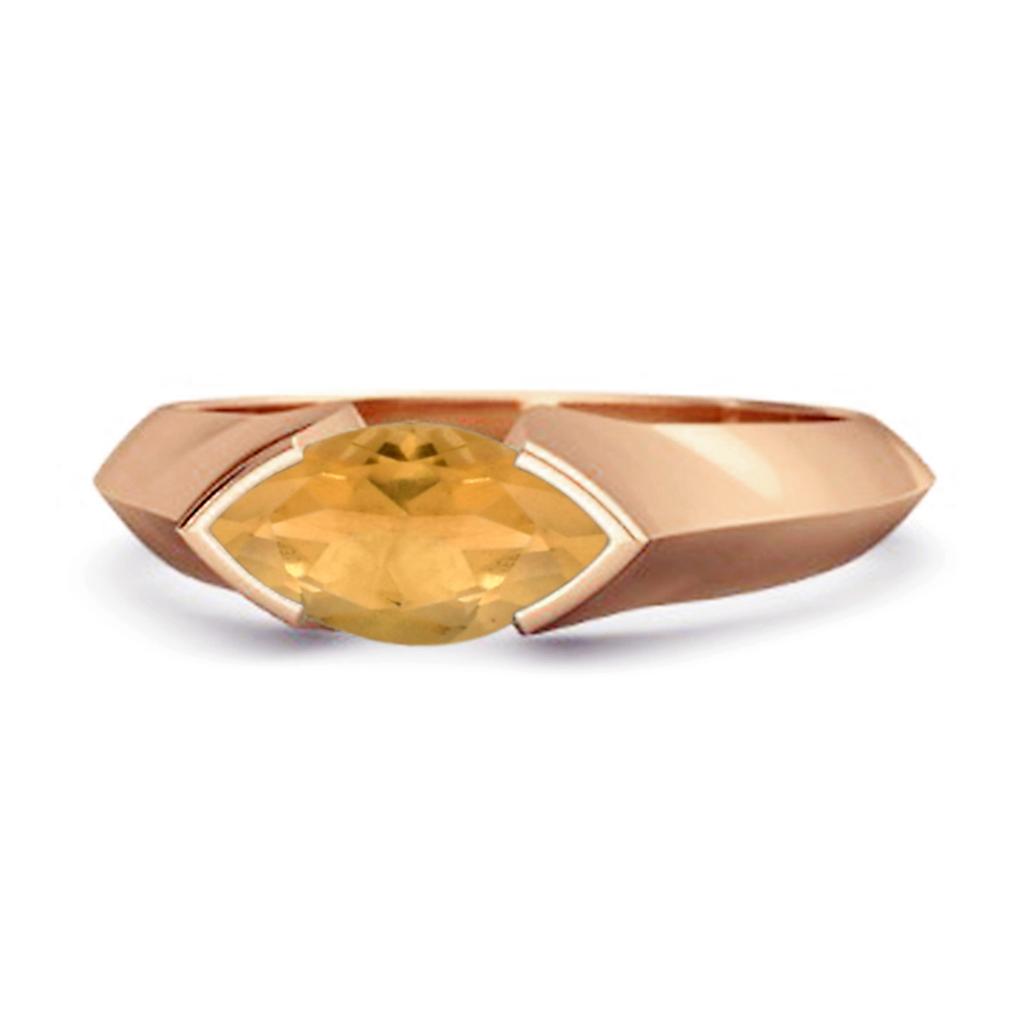 Citrine Marquise Shape Solitaire Ring - 925 Sterling Silver Rose Gold Vermeil
