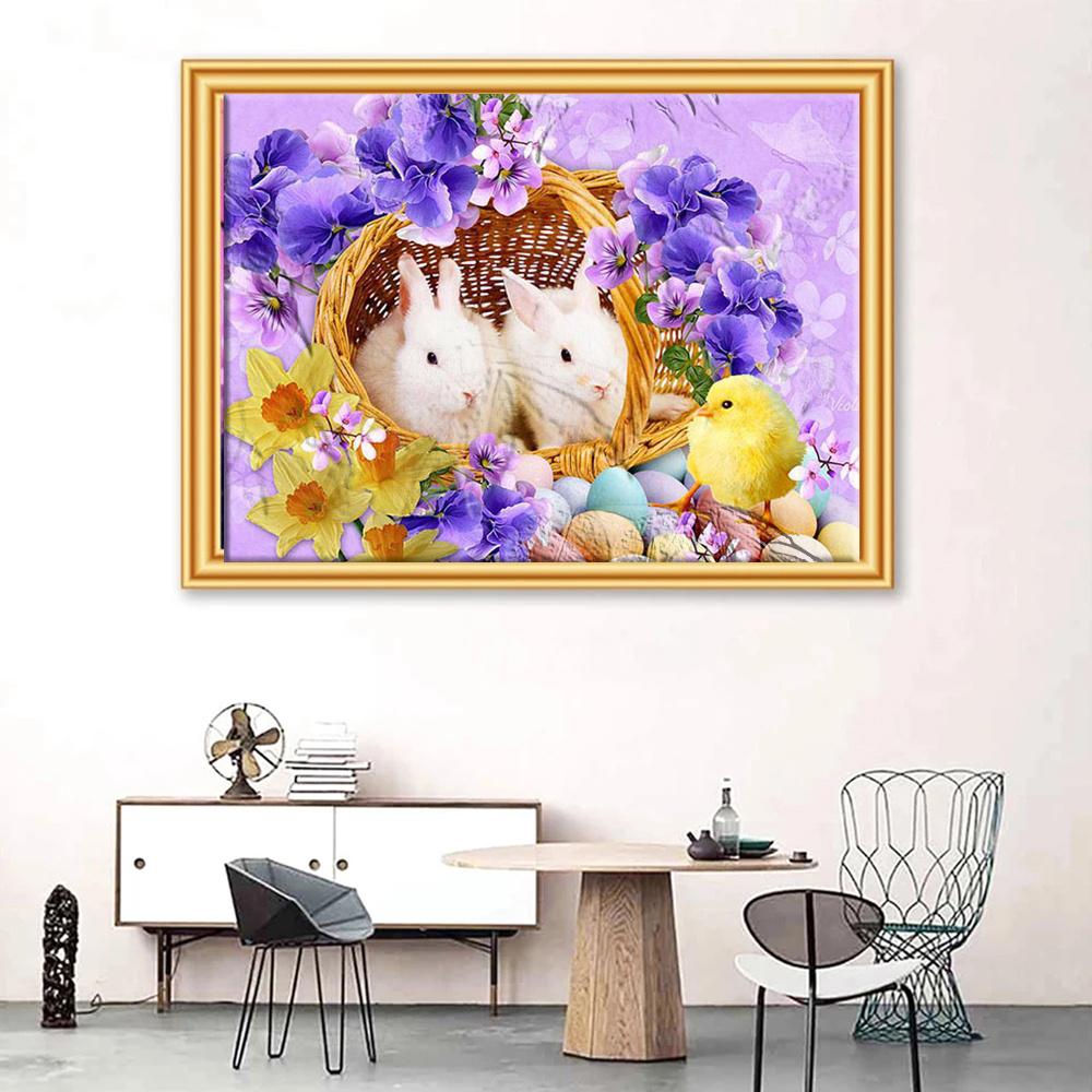 5D Diy Алмазная картина «Кролик в корзине» Алмазная вышивка Мозаика Художественная картина Стразы Декор Подарок