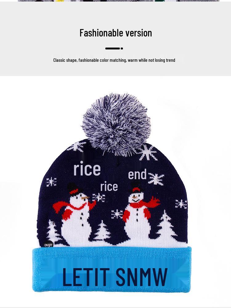 Festive Knitted Jacquard Pom-Pom Christmas Hat with Lights