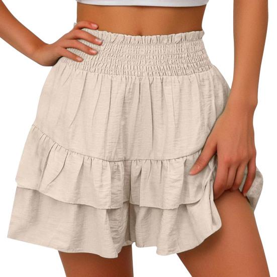 Женские шорты с высокой талией, многослойные оборки, широкие повседневные юбки, шорты, однотонные