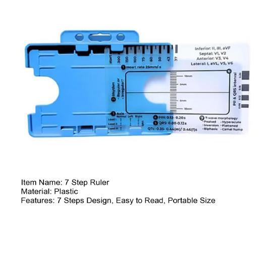 1Pc/1 Set EKG 7 Step Ruler Plastic Electrocardiogram Caliper Measuring Tool Transparent EKG Interpretation Reference Guide Card Measuring Ruler