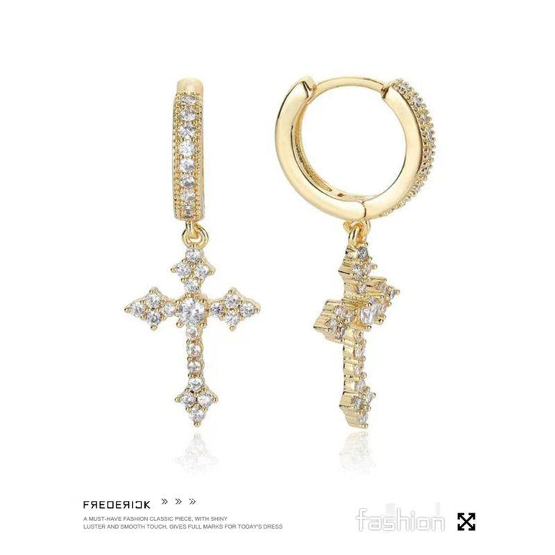 Fdk Cross Zircon Earrings for Men 2026 New Popular High-End Versatile Earrings with a Sense of Style and Trendiness