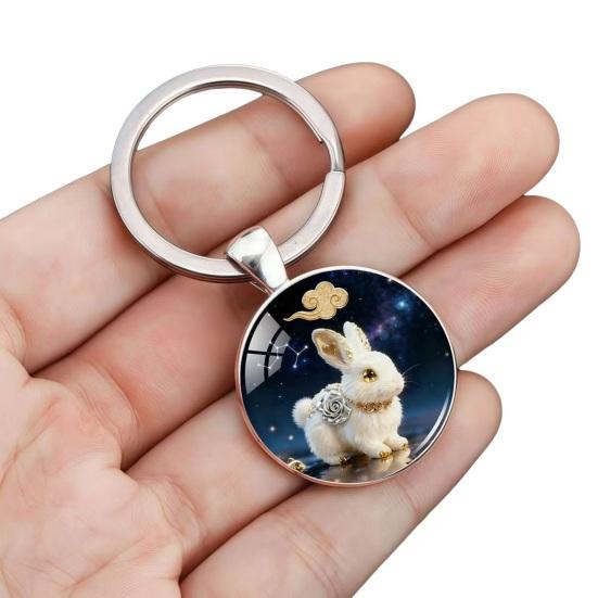 Брелок Зодиак Купольное стекло Сплав цинка Брелок с фоном звездного неба Украшения из золотой фольги 12 знаков зодиака Держатель для ключей
