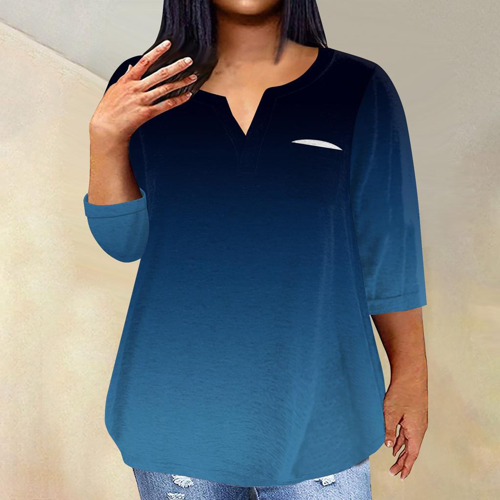 Женский модный повседневный пуловер с рукавами три четверти и V-образным вырезом с принтом, топ с рукавами 4/3