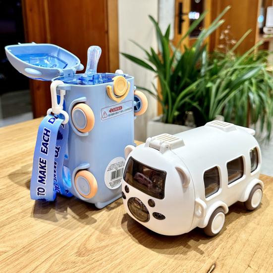Бутылка для воды с изображением мультяшного автобуса и трубочкой 500 мл с герметичной крышкой, новинка для детей