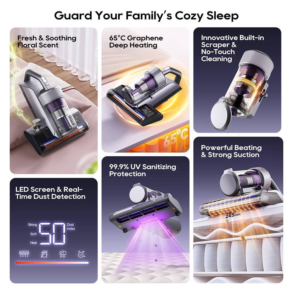 JIMMY BX8 Pro Mattress Vacuum Cleaner – 17 kPa suction, 65°C graphene heating, UV mite elimination, aroma diffusion