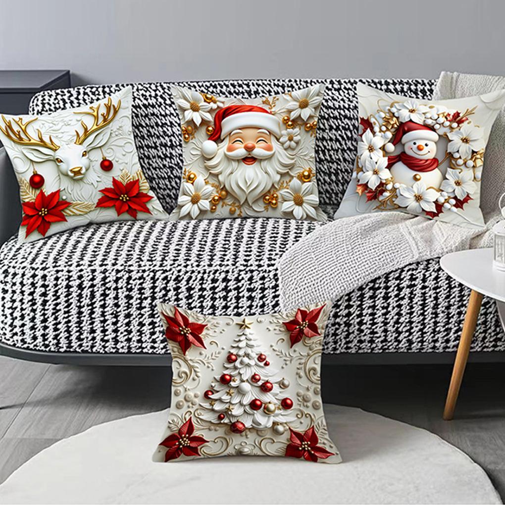 4PCS/SET Polyester Home Decor Essential Christmas Pillow Covers 4pcs Winter Xmas Themed Set Xmas Themed Cushion Cover 45*45CM