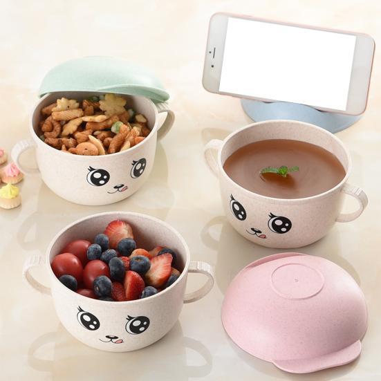 2 шт./компл., 450 мл, миска для кормления, держатель для смартфона, дизайн, защита от падения, пищевой материал, детская обеденная соломенная миска для детского сада