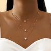 3 Pcs Gold-Color Simple Multilayered Pendant Necklace For Girls Women Star Heart Shaped Pendant Necklace Jewelry For Birthday Gi