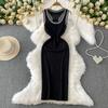 Summer Women Casual O-neck Sleeveless Knitted Sweater Slim Bodycon Sheath Dresses