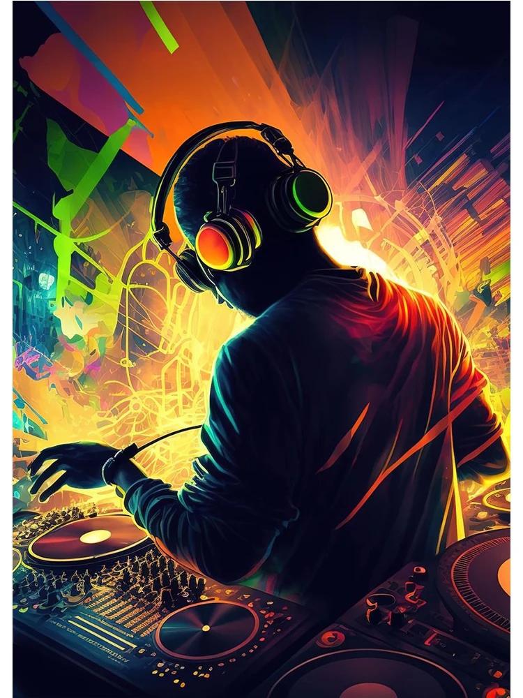 Неоновый дизайн, музыка, крутой DJ, постер для наушников, холст, картины, абстрактное настенное искусство для бара, клубной комнаты, домашний декор, без рамки, без светодиода