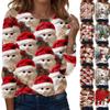 Women's Fashion Casual Long Sleeve Christmas Printed Round Neck Top