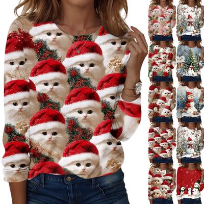 Женская модная повседневная кофта с длинным рукавом, рождественским принтом и круглым вырезом