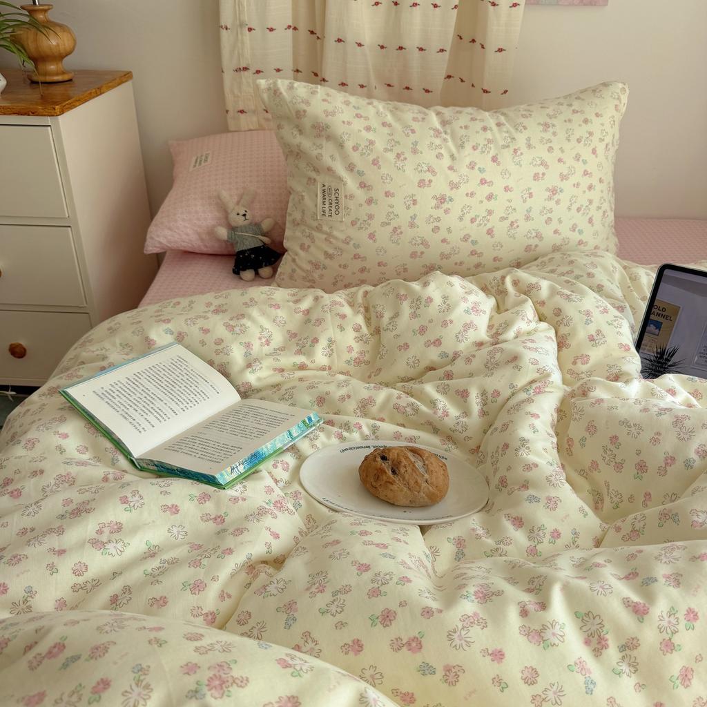 Pastoral Small Floral Cotton Double-Layer Yarn, Mixed And Matched Pure Cotton Quilt Cover Student 3-Piece Set 1.5 Sheets