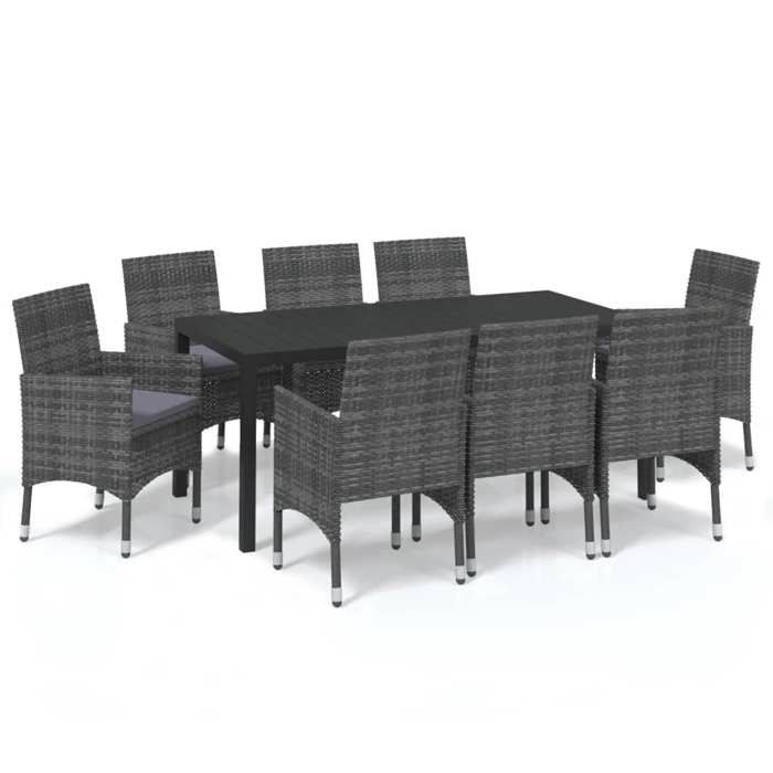 Maison Exclusive - Ensemble à manger de jardin coussins 9pcs Résine tressée Gris