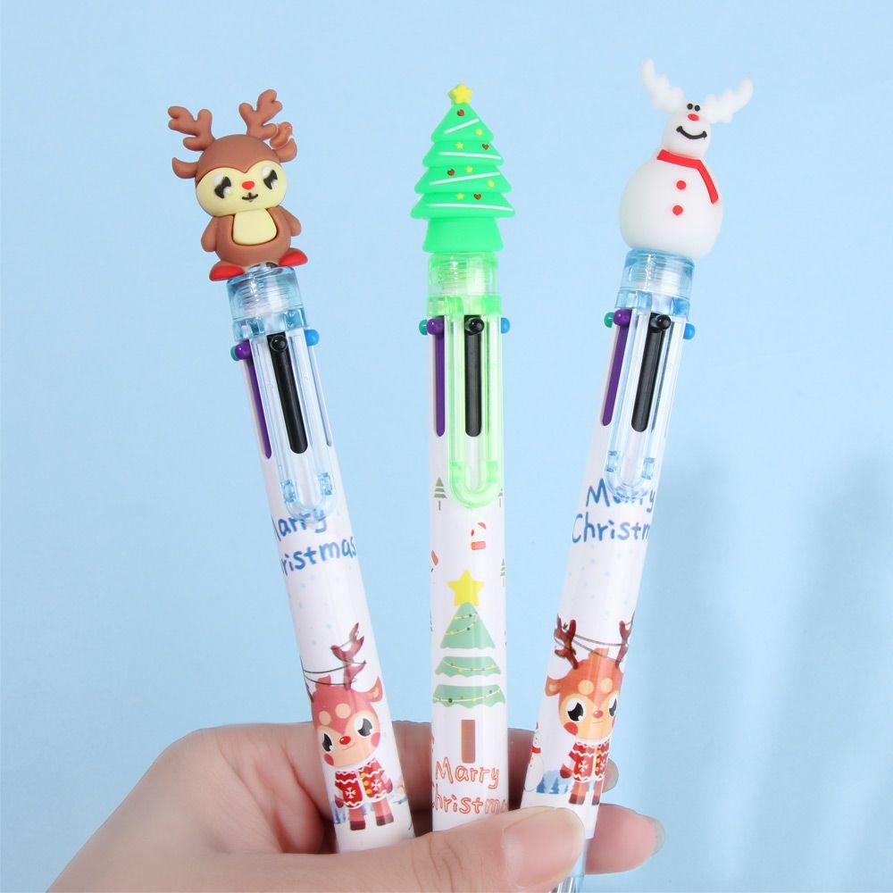 6/10Colors Cute School Gifts Xmas Stationery Santa Claus Pen Merry Christmas Cartoon Ball-point Pen