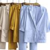 2025 European & American Women's Autumn Cotton Linen Suit: Casual Jacket & Pants Set with Pockets