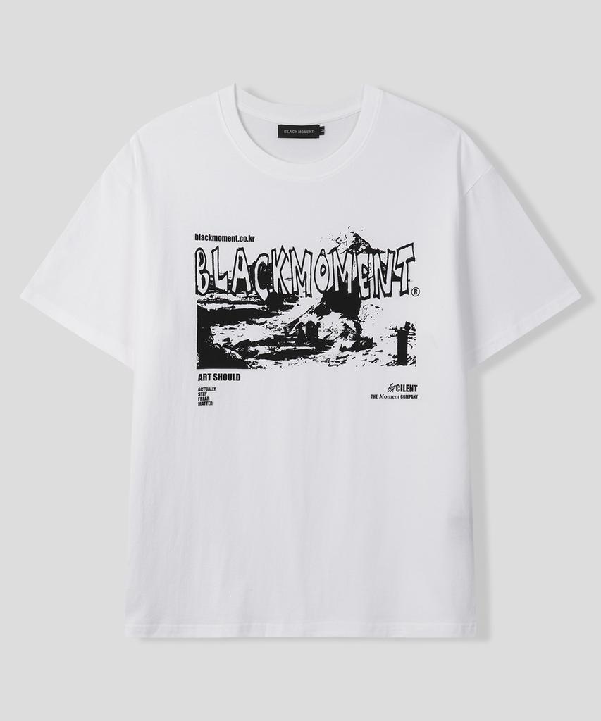 BLACK MOMENT Grunge Shade Lettering Graphic Oversized Short Sleeve T-Shirt [Charcoal]