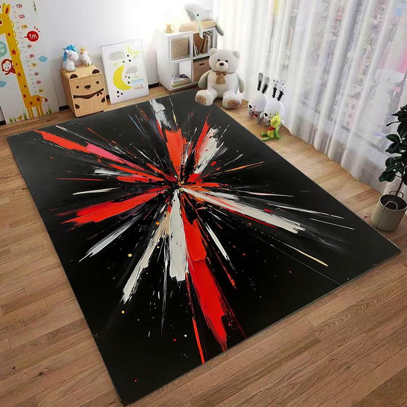 Abstract Explosion Pattern Area Rug with Vibrant Red and Black Design Suitable for use as an anti-slip for living room bedroom sofas