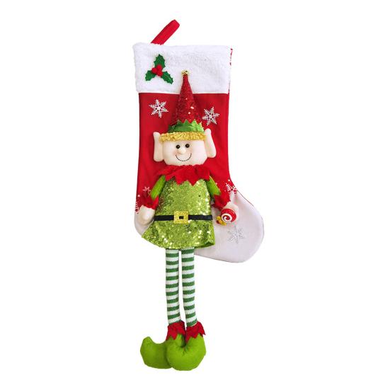 Рождественские чулки 3D Милая кукла-эльф Рождественские чулки Украшения Длинноногий эльф Подвесной