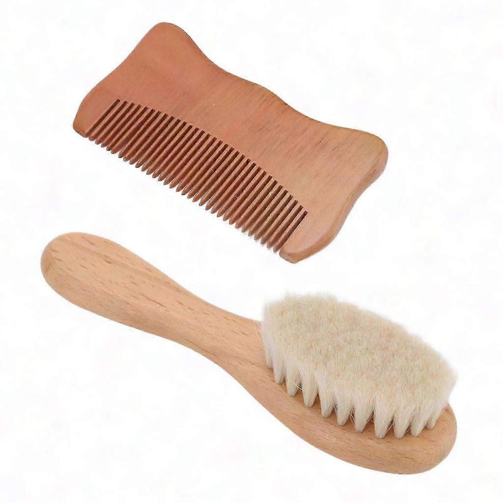 Wooden Hair Brush & Comb Set - Natural Baby & Beard Grooming Kit with Styling Oil Applicator - Soft Bristles for Daily Care