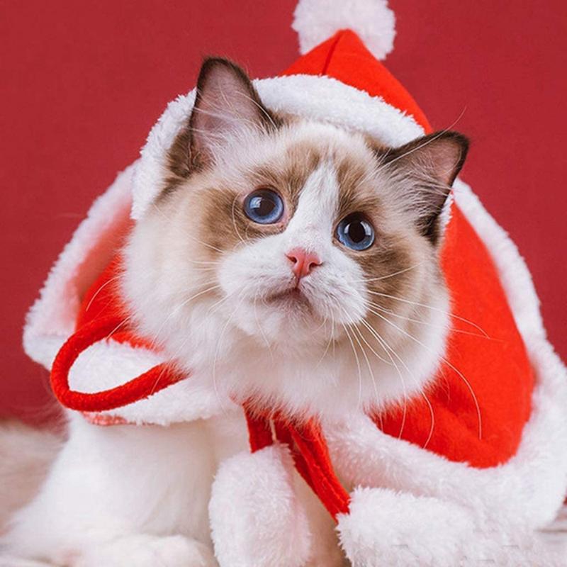 Cat Costume Santa Cosplay Funny Transformed Cat/Dog Pet Christmas Cape Dress Up Clothes Red Scarf Cloak Props Decoration